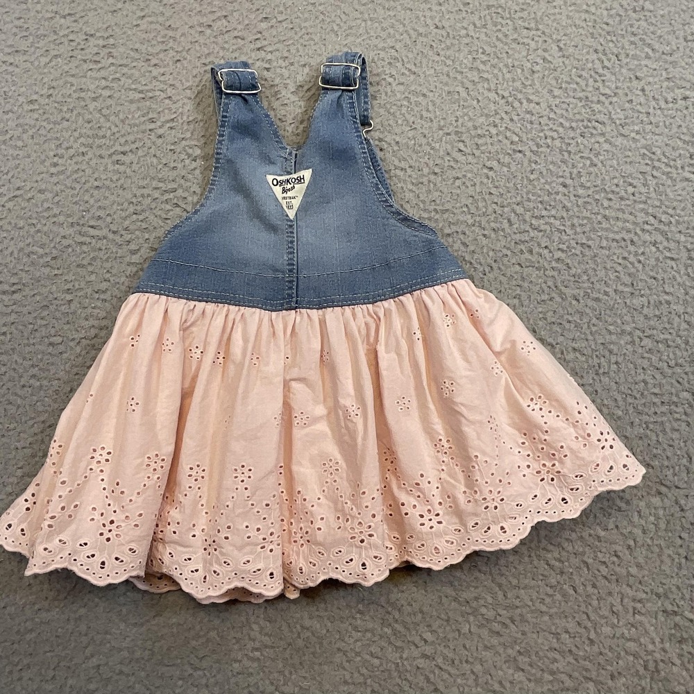 OshKosh B'gosh Overall Dress Girls 2T Pink Floral Denim Bib Lined Sundress - Picture 4 of 7